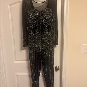 Black Sheer Rhinestone Jumpsuit